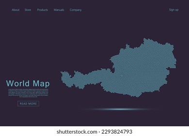 Austria Map - World map vector template with blue dots, grid, grunge, halftone style isolated on dark purple background for website, infographic, technology design - Vector illustration eps 10