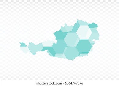 Austria map-Polygonal map is made of colorful hexagons using the gradient method. On a plain background. Vector illustration eps 10.