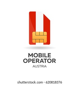 Austria mobile operator. SIM card with flag. Vector illustration