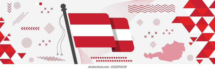 Austria national day banner, Austria flag and a geometric abstract background.