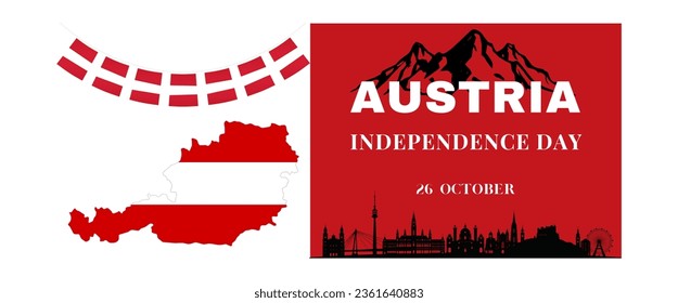 Banner del Día Nacional de Austria para el aniversario del Día de la Independencia. Bandera de Austria y diseño abstracto geométrico moderno retro. Concepto rojo y blanco.