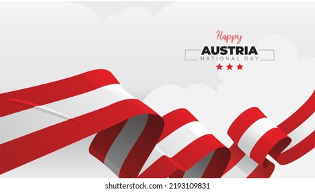 Austria National Day greeting banner with waving national flag on white cloud vector illustration