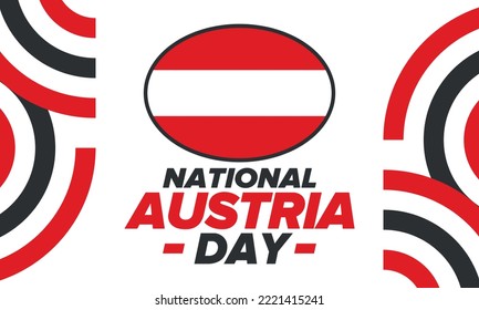 Austria National Day. National happy holiday, celebrated annual in October 26. Austria flag. Patriotic elements. Poster, card, banner and background. Vector illustration