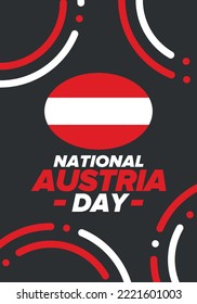 Austria National Day. National happy holiday, celebrated annual in October 26. Austria flag. Patriotic elements. Poster, card, banner and background. Vector illustration