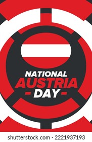 Austria National Day. National happy holiday, celebrated annual in October 26. Austria flag. Patriotic elements. Poster, card, banner and background. Vector illustration