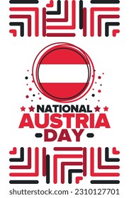 Austria National Day. National happy holiday, celebrated annual in October 26. Austria flag. Patriotic elements. Poster, card, banner and background. Vector illustration