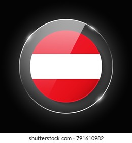 Austria national flag. Application Language Symbol. Country of manufacture icon. Round glossy isolated vector icon with national flag button on glow background. Symbol of nation for infographics, web.