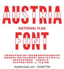 Austria National Flag flat stylized Font. Alphabet and Numbers in Vector Set