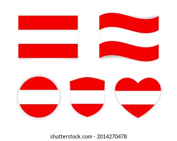 Austria national flag icon and badge with shield and heart shape