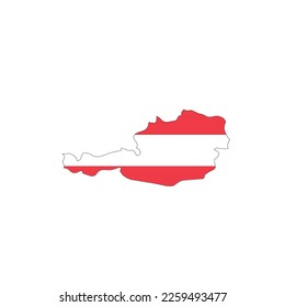 Austria - national flag in a shape of country map silhouette with thin black outline. Simple flat vector icon.