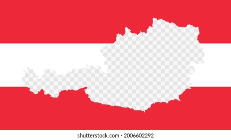 Austria national flag with transparent map empty border inside, detailed multicolored vector illustration.