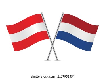 Austria and Netherlands crossed flags. Austrian and Netherlandish flags on white background. Vector icon set. Vector illustration.