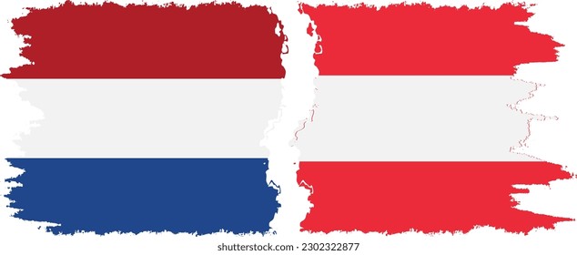 Austria and Netherlands grunge flags connection, vector