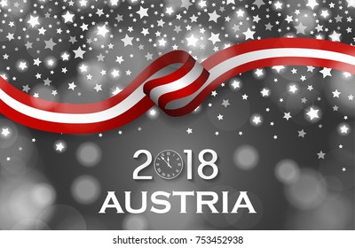 Austria New Year 2018 National greeting card luxury style flag ribbon concept. Vector Illustration
