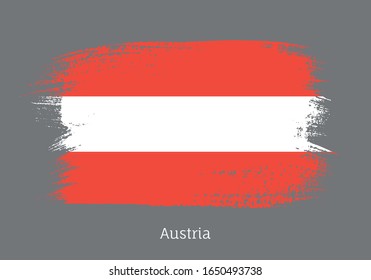 Austria official flag in shape of paintbrush stroke. Austrian national identity symbol. Grunge brush blot object isolated on gray background vector illustration. Austria country patriotic stamp.