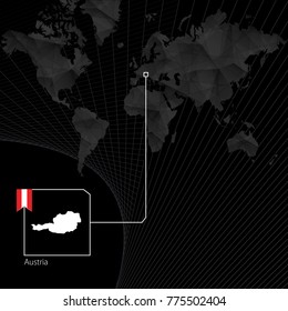 Austria on black World Map. Map and flag of Austria.