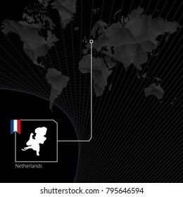 Austria on black World Map. Map and flag of Austria.