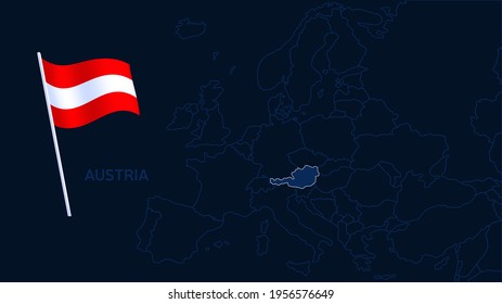 austria on europe map vector illustration. High quality map Europe with borders of the regions on dark background with national flag.