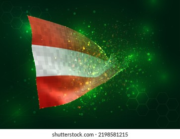 Austria, on vector 3d flag on green background with polygons and data numbers