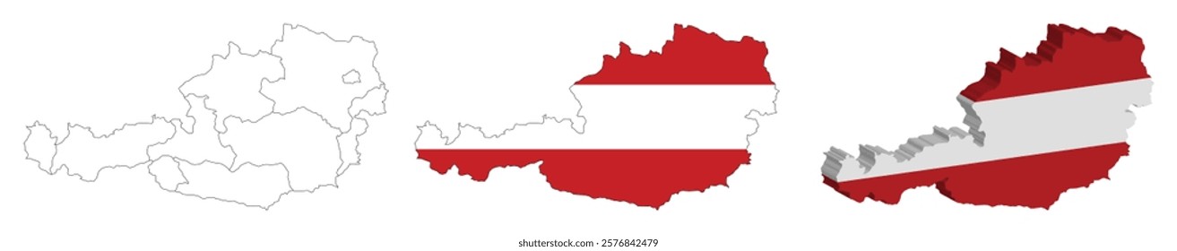 Austria outline, fill with flag and 3d map