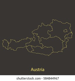 Austria outline,stroke of map with administrative division. Vector illustration