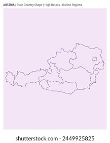 Austria plain country map. High Details. Outline Regions style. Shape of Austria. Vector illustration.