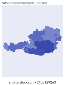 Austria plain country map. High Details. Solid Regions style. Shape of Austria. Vector illustration.