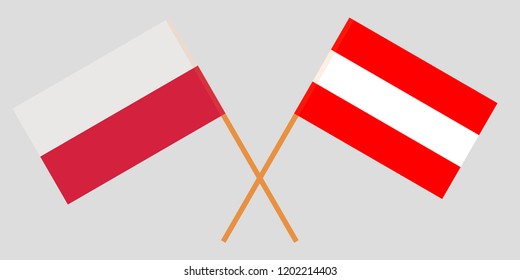 Austria and Poland. Austrian and Polish flags. Official colors. Correct proportion. Vector illustration