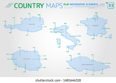 Austria, Poland, Czech Republic, Italy and France Vector Maps