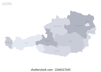 Austria political map of administrative divisions - federal states. Grey vector map with labels.