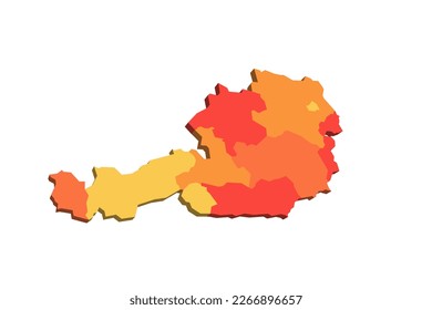 Austria political map of administrative divisions - federal states. 3D map in shades of orange color.
