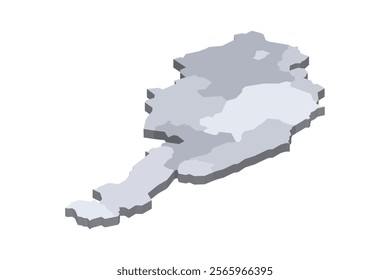 Austria political map of administrative divisions - federal states. 3D isometric blank vector map in shades of grey.