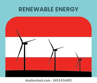 Austria renewable energy, environmental and ecological energy idea, wind turbine with Austria flag, electrical industry, alternative solar power