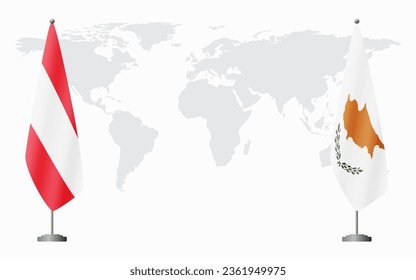 Austria y la República de Chipre enarbolan banderas para una reunión oficial con los antecedentes del mapa mundial.