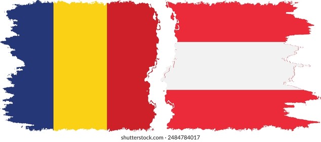 Austria and Romania grunge flags connection, vector