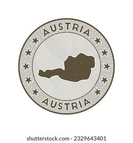 Austria round badge vector. Country round stamp with shape of Austria, isolines and circular country name. Beautiful emblem. Modern vector illustration.