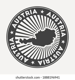 Austria round logo. Vintage travel badge with the circular name and map of country, vector illustration. Can be used as insignia, logotype, label, sticker or badge of Austria.