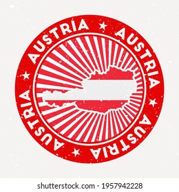 Austria round stamp. Logo of country with flag. Vintage badge with circular text and stars, vector illustration.