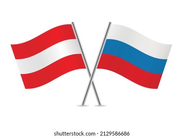 Austria and Russia crossed flags. Austrian and Russian flags, isolated on white background. Vector icon set. Vector illustration.