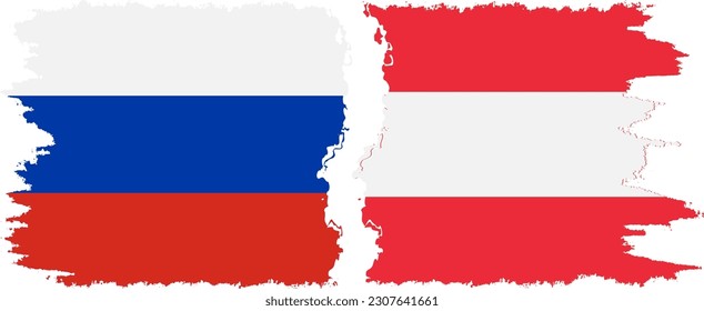 Austria and Russia grunge flags connection, vector