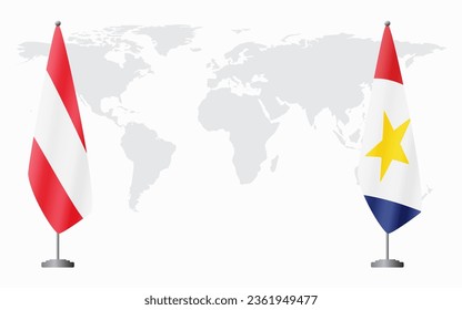 Austria and Saba flags for official meeting against background of world map.