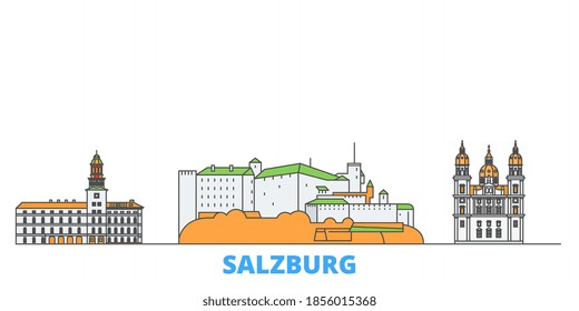 Austria, Salzburg line cityscape, flat vector. Travel city landmark, oultine illustration, line world icons