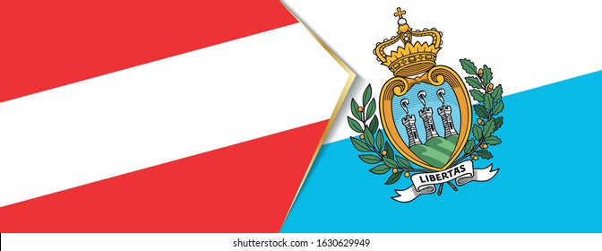 Austria and San Marino flags, two vector flags symbol of relationship or confrontation.