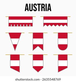 austria set of country flags with their own distinctive colors and symbols, symbolizing pride, with medieval and royal theme style, war, conflict, warriors, both vertical and horizontal. Austrians