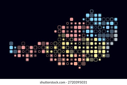 Austria, forma de la construcción del país de células de color. Mapa de estilo digital de la Austria sobre fondo oscuro. Bloques cuadrados redondeados de tamaño Grande. Increíble Ilustración vectorial.