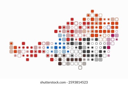 Austria, shape of the country built of colored cells. Digital style map of Austria on white background. Large size rounded square blocks. Vibrant vector illustration.