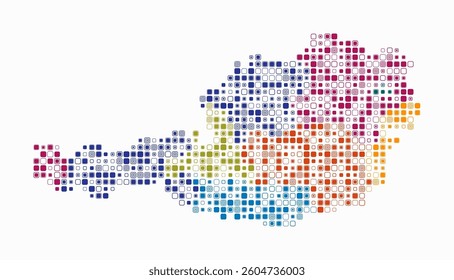 Austria, shape of the country built of colored cells. Digital style map of Austria on a white background. Small size rounded square blocks. Simple vector illustration.