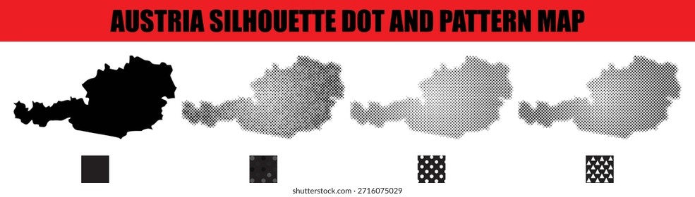 Colección de mapa de silueta de Austria con puntos y otros patrones 