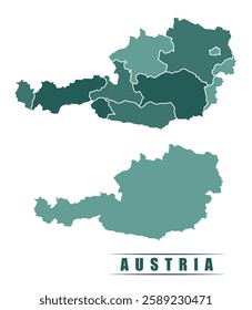 Austria simple flat political map with states border