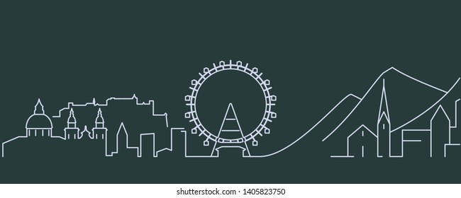 Austria Simple Line Skyline and Landmark Silhouettes